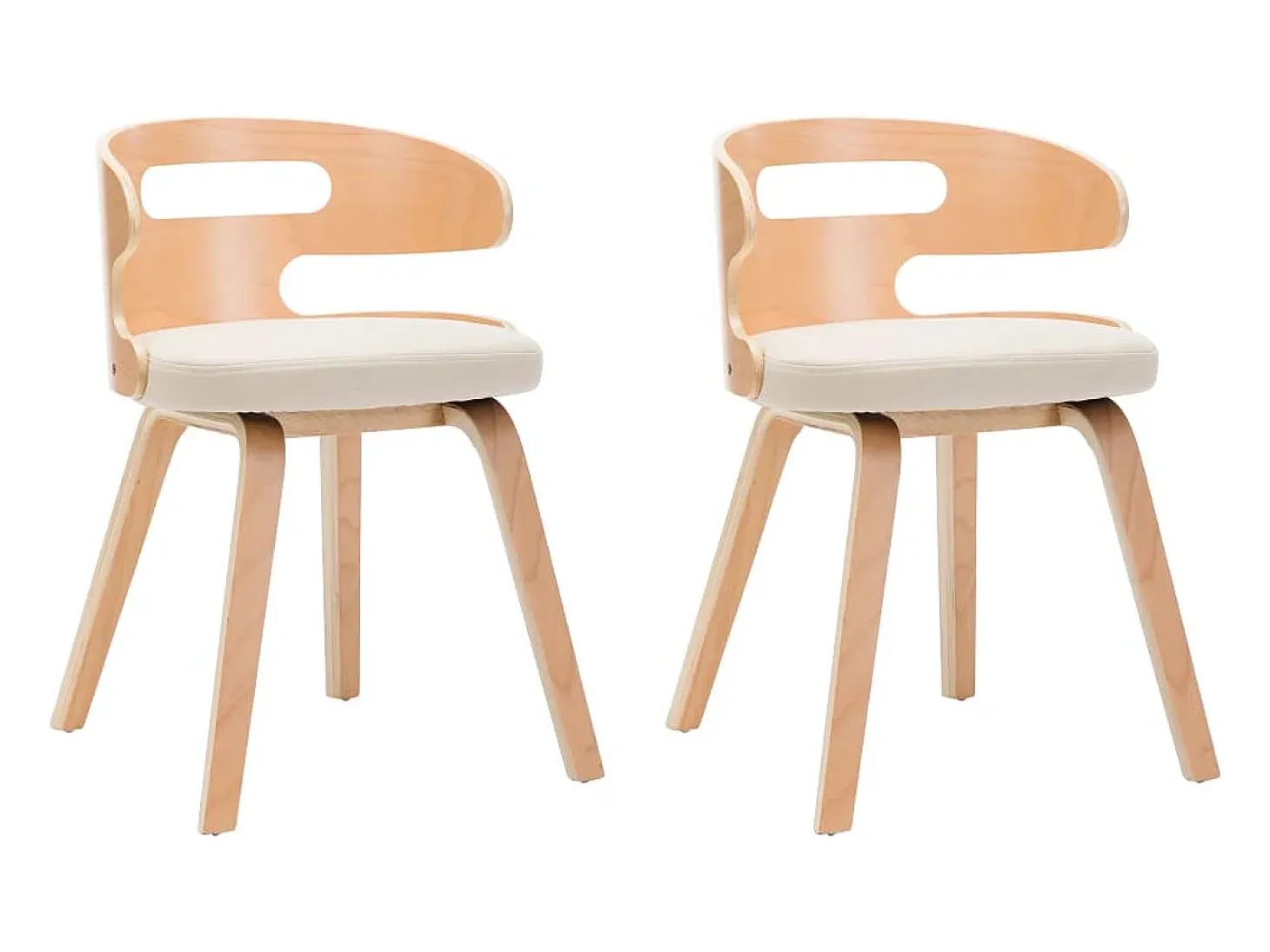 Sillas de comedor 2 unidades madera curvada y cuero sintético crema