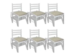 Sillas de comedor 6 unidades madera maciza y terciopelo blanco