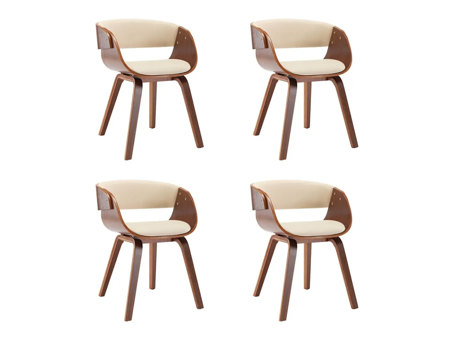 Sillas de comedor 4 unidades madera curvada y cuero sintético crema