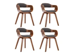 Sillas de comedor 4 unidades tela y madera curvada gris oscuro