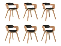 Sillas de comedor 6 unidades cuero sintético y madera curvada negro