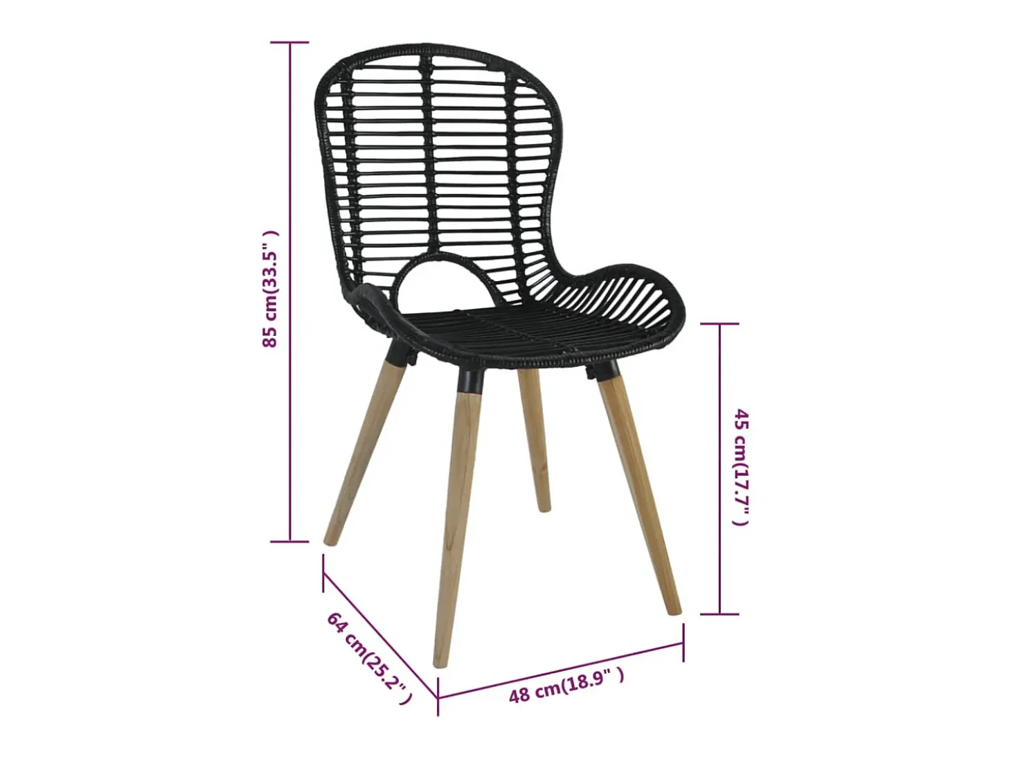 Sillas de comedor 2 unidades ratán natural negro