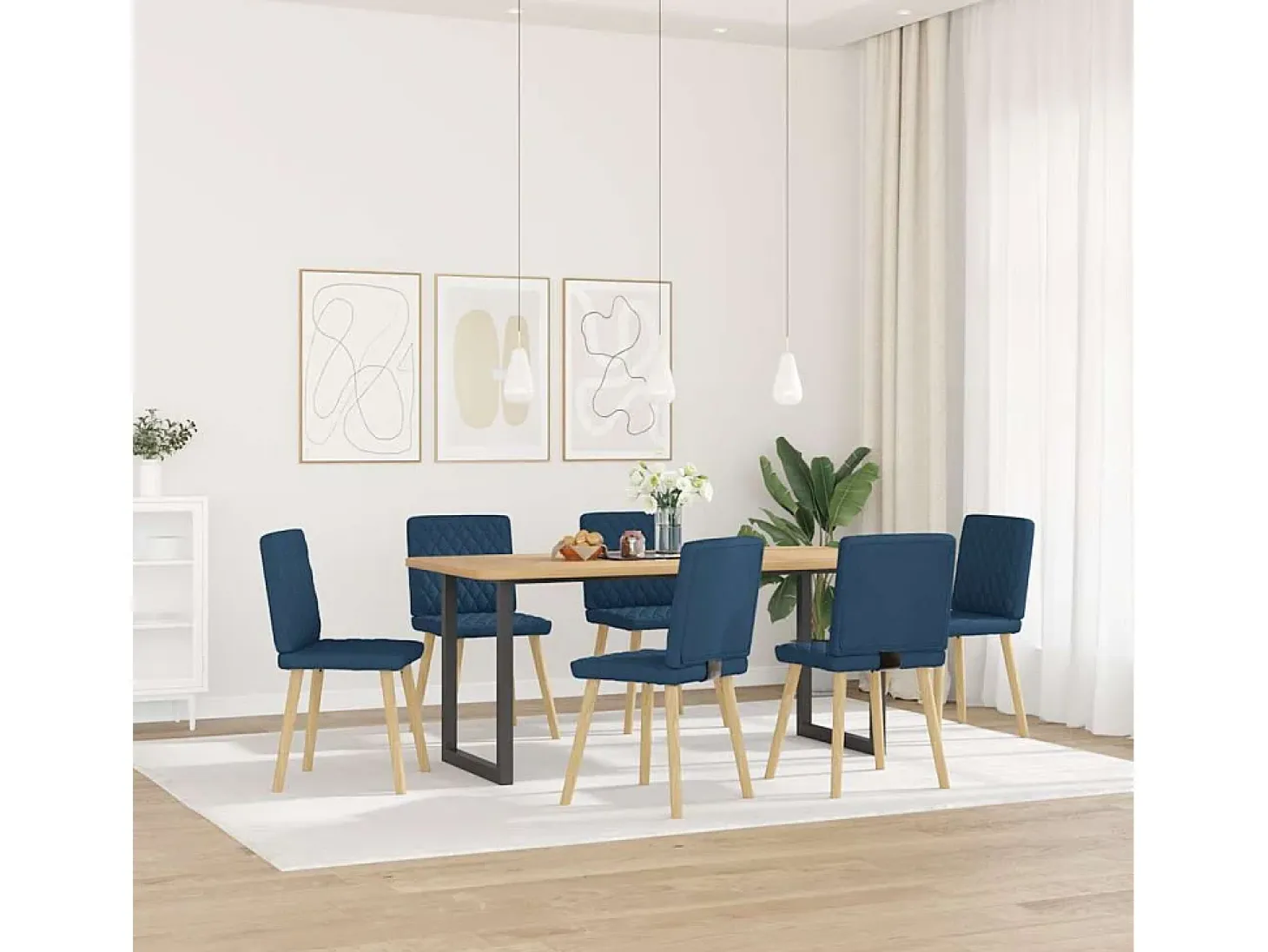 Sillas de comedor 6 unidades tela azul