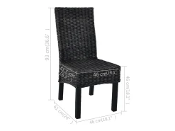 Sillas de comedor 4 unidades ratán Kubu y madera mango negro