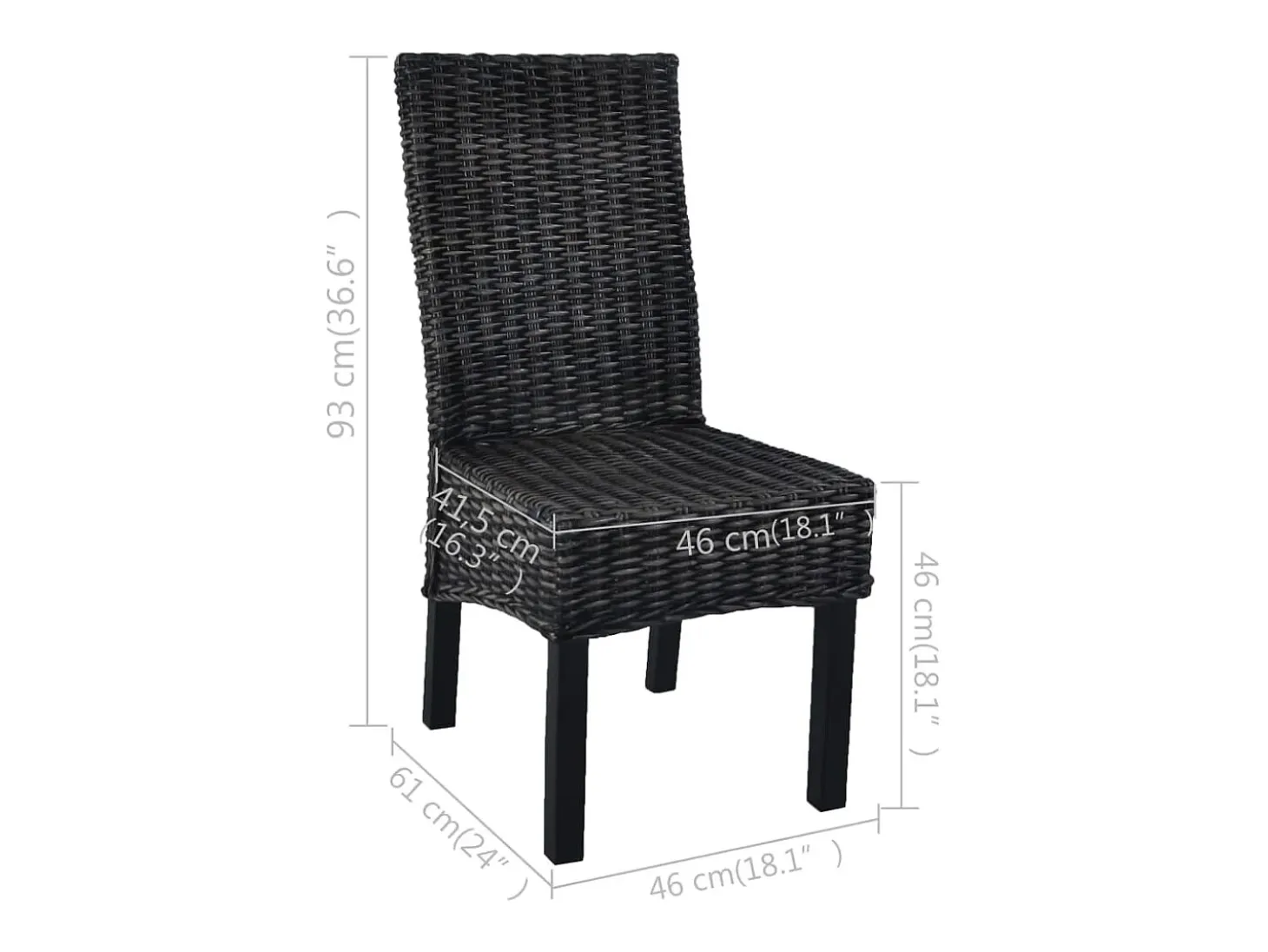 Sillas de comedor 4 unidades ratán Kubu y madera mango negro