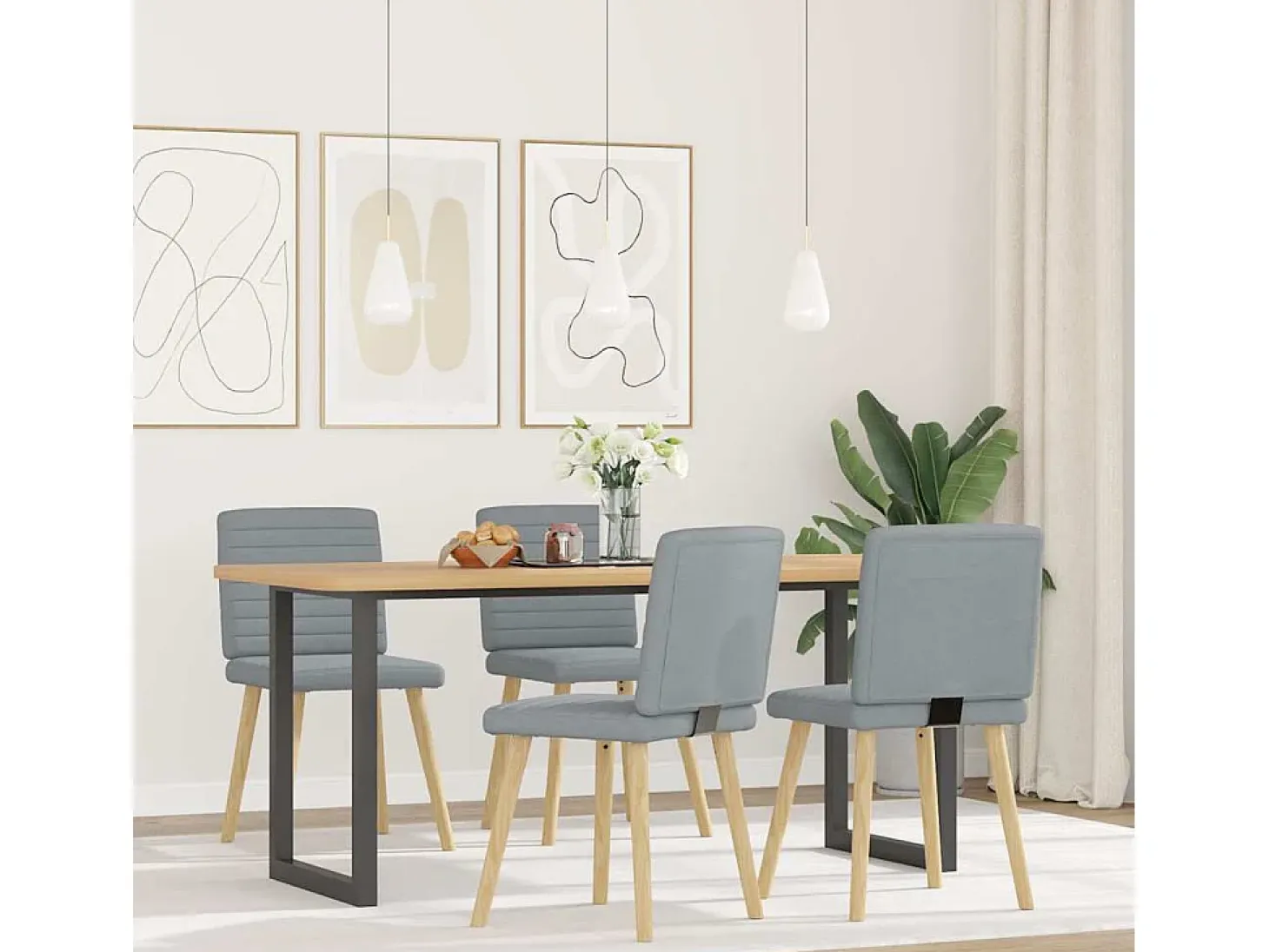 Sillas de comedor 4 unidades tela gris claro