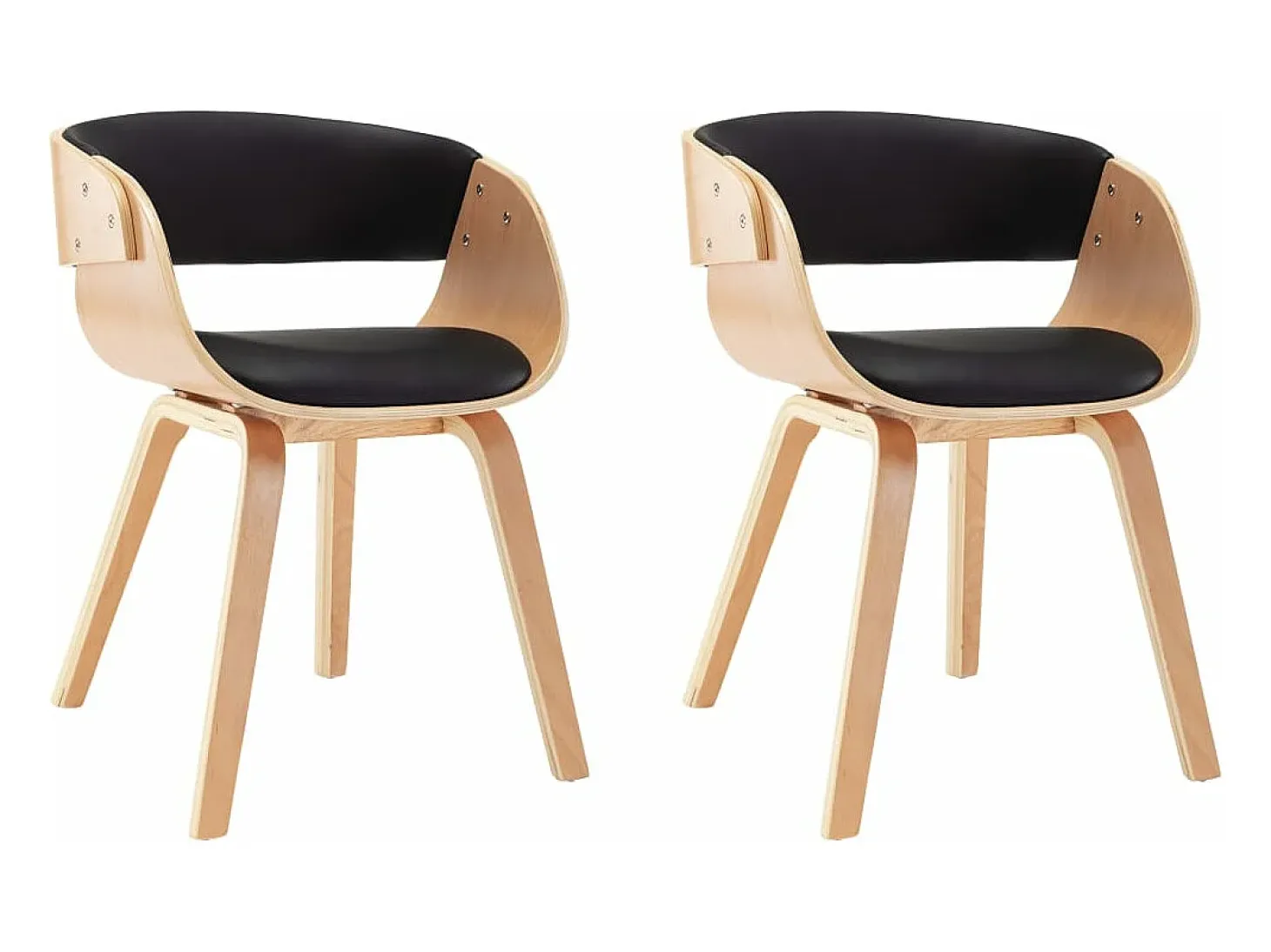 Sillas de comedor 2 unidades madera curvada y cuero sintético negro