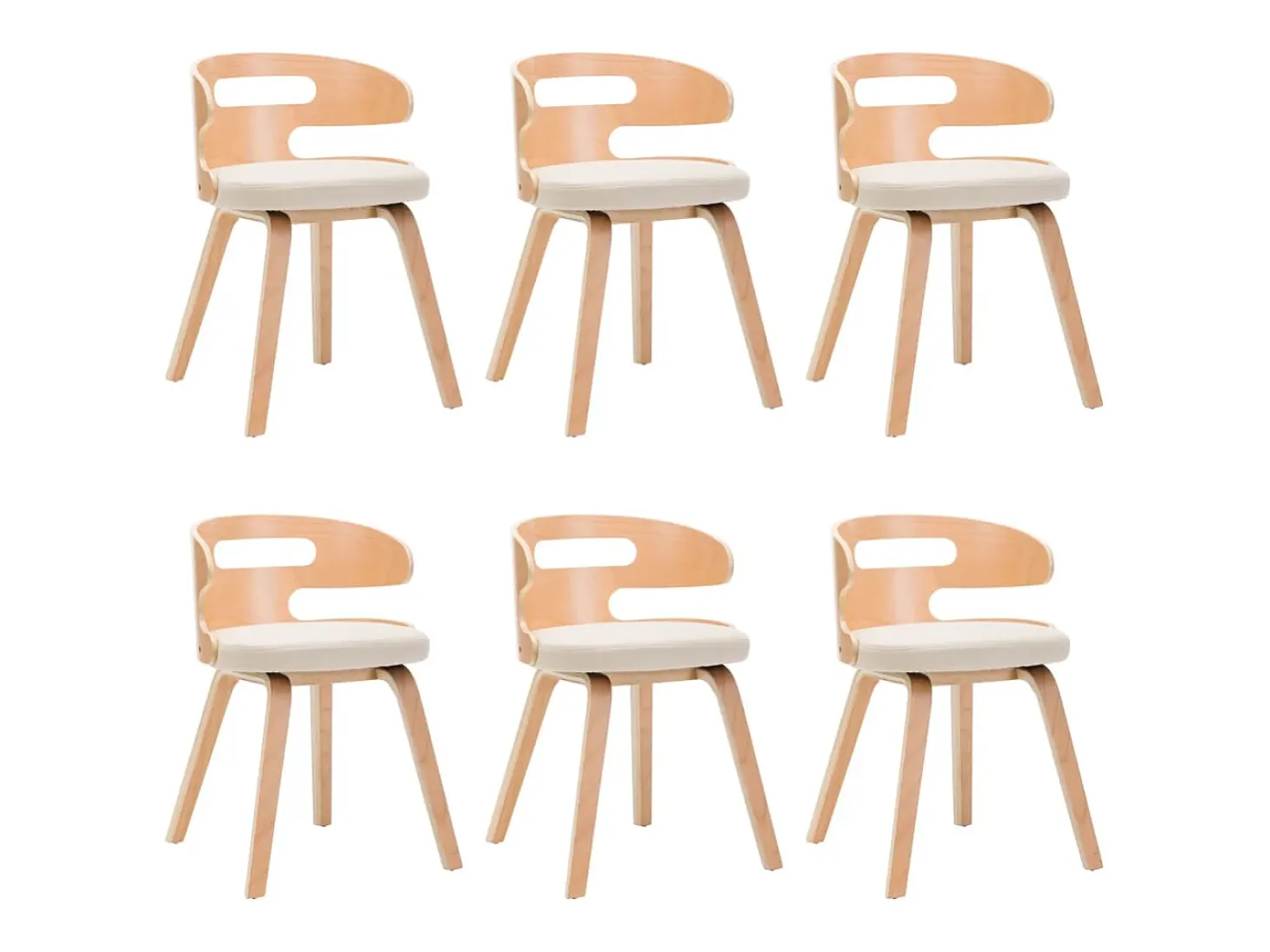 Sillas de comedor 6 unidades madera curvada y cuero sintético crema