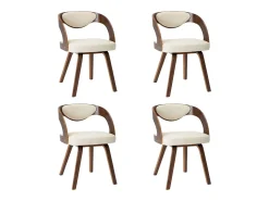 Sillas de comedor 4 unidades madera curvada y cuero sintético crema