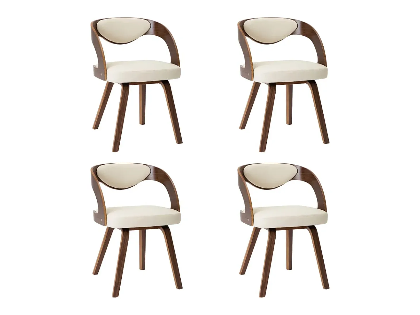 Sillas de comedor 4 unidades madera curvada y cuero sintético crema