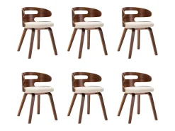 Sillas de comedor 6 unidades madera curvada y cuero sintético crema