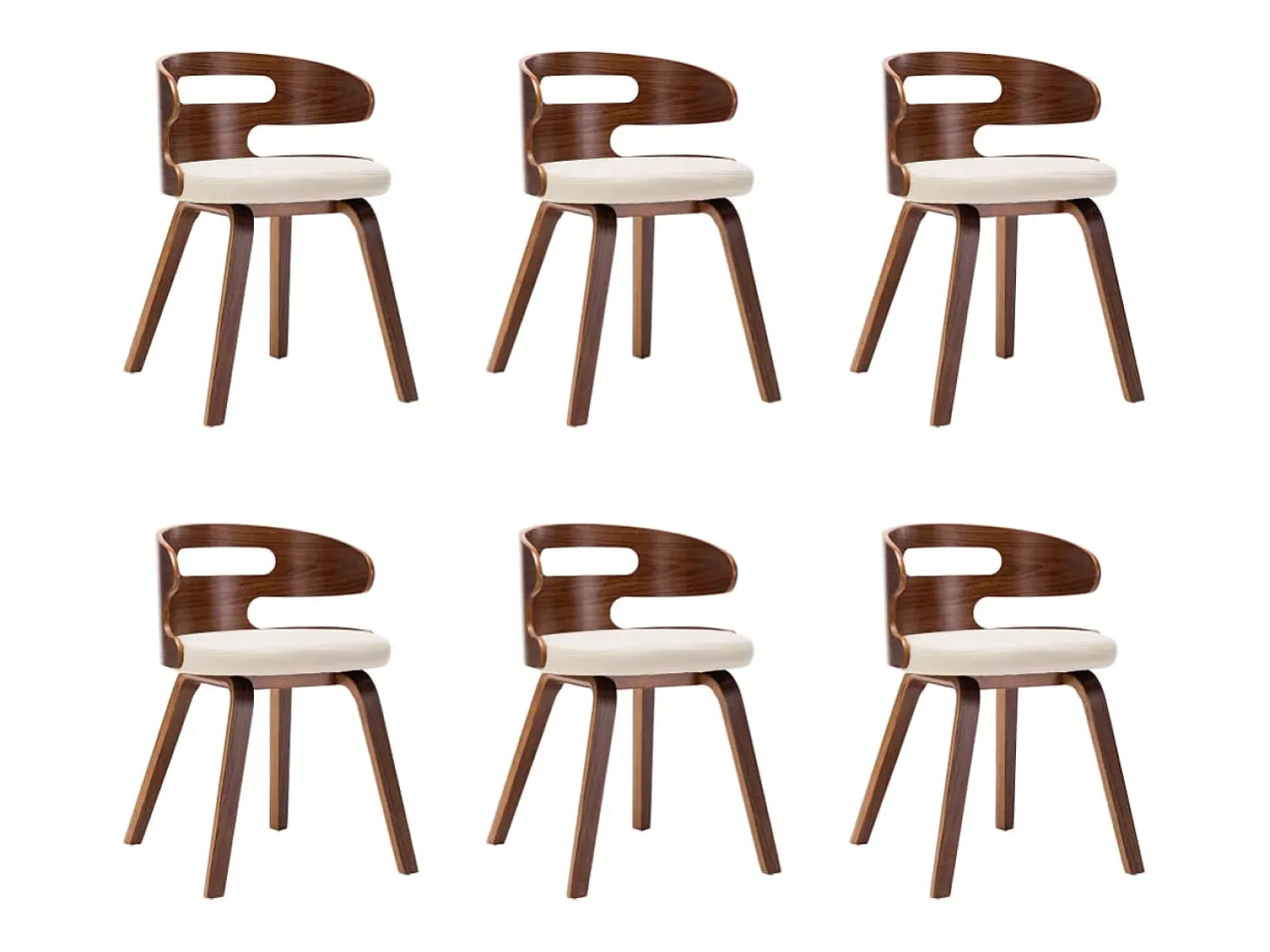 Sillas de comedor 6 unidades madera curvada y cuero sintético crema
