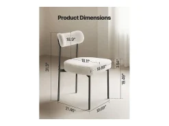 Sillas de Comedor Bouclettes SucceBuy, Juego de 4 Sillas de Cocina Sherpa, con Respaldo Curvo y Patas de Metal, para Mesa de Comedor, Blanco