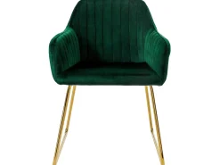 Sillas de comedor con respaldo juego de 2 tapicería de terciopelo verde con patas de metal ML-Design
