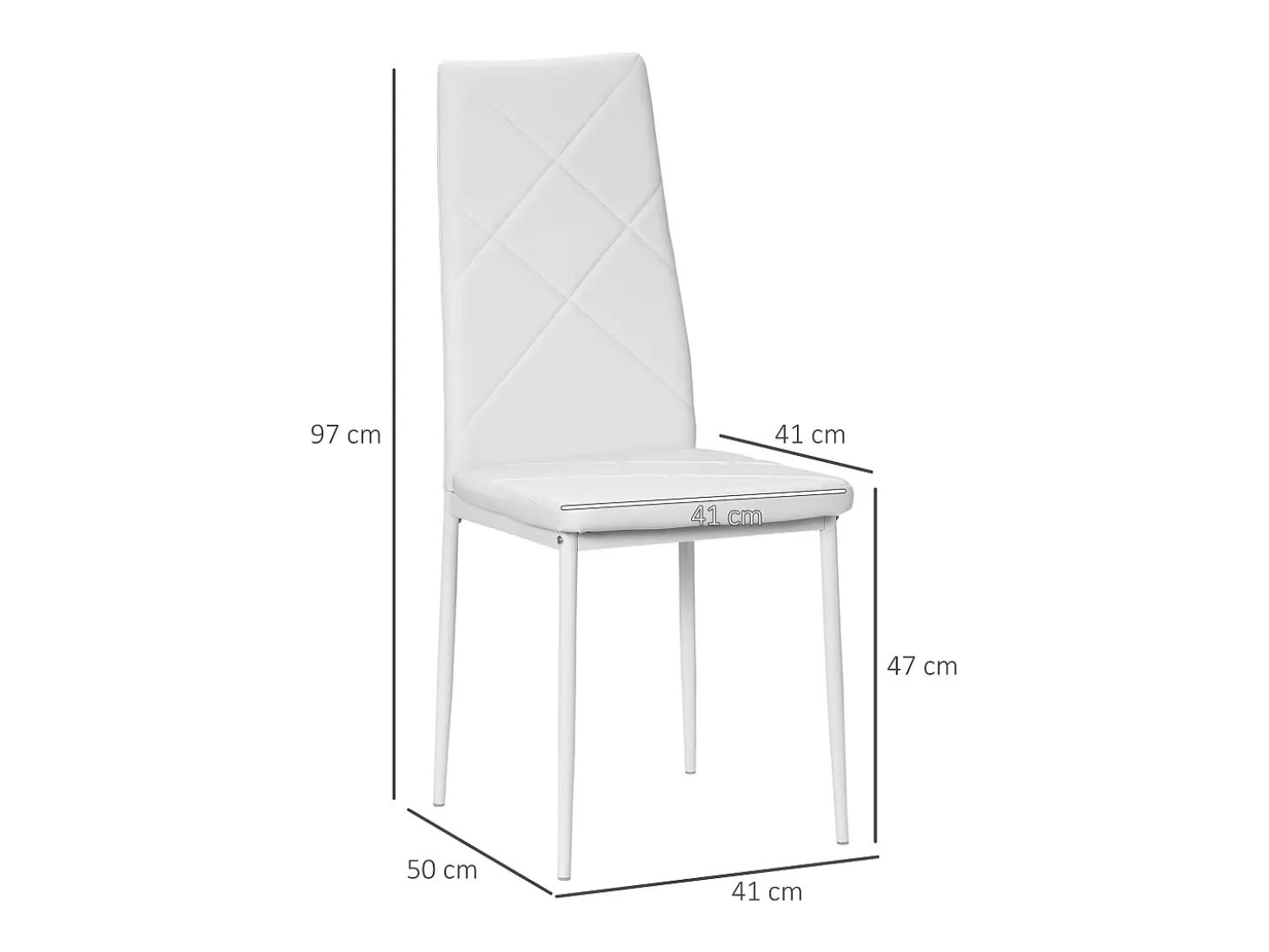 Sillas de comedor, con respaldo y patas de metal, tapizado en polipiel, color blanco (50x41x97 cm)