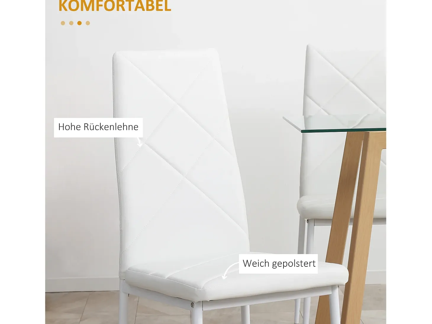 Sillas de comedor, con respaldo y patas de metal, tapizado en polipiel, color blanco (50x41x97 cm)