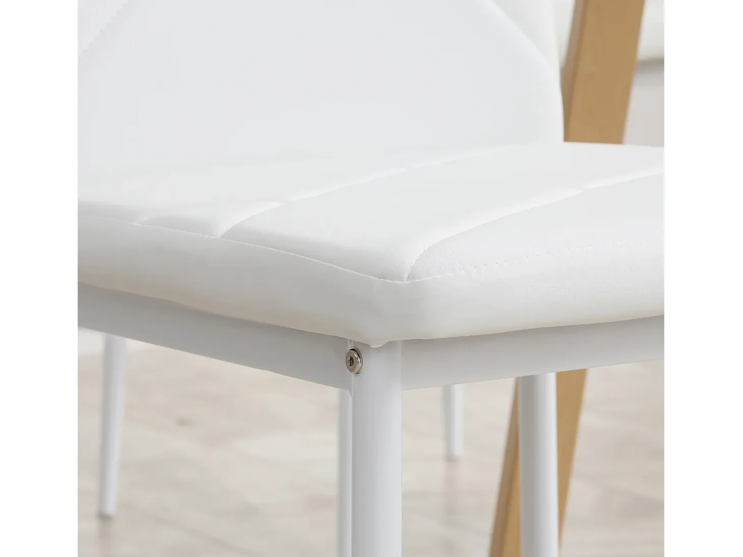Sillas de comedor, con respaldo y patas de metal, tapizado en polipiel, color blanco (50x41x97 cm)
