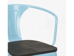 sillas de comedor de metal y madera estilo industrial steel wood arm - Azul