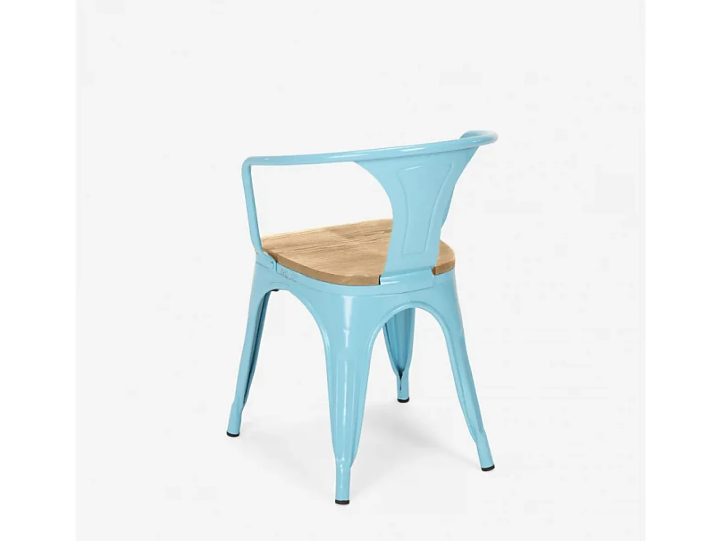 sillas de comedor de metal y madera estilo industrial steel wood arm light - Azul