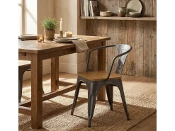 sillas de comedor de metal y madera estilo industrial steel wood arm light - Gris Oscuro