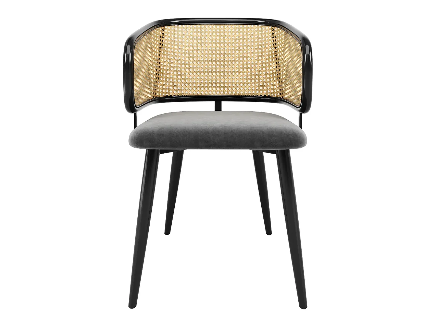 Sillas de comedor de ratán (4 piezas), cojín de terciopelo, diseño moderno, patas de metal, gris (47 x 51 x 79 cm)