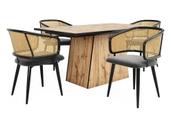 Sillas de comedor de ratán (4 piezas), cojín de terciopelo, diseño moderno, patas de metal, gris (47 x 51 x 79 cm)