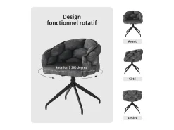 Sillas de comedor de terciopelo de lujo, juego de 2, silla giratoria, rotación de 360°, sillas de comedor con respaldo, gris