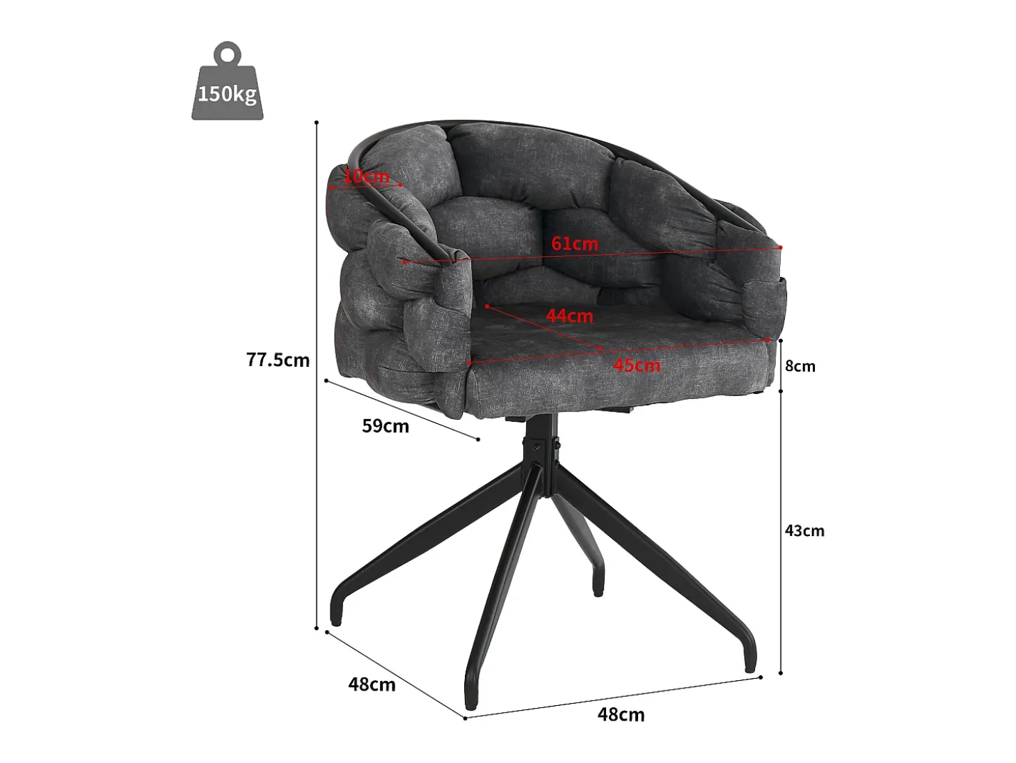Sillas de comedor de terciopelo de lujo, juego de 2, silla giratoria, rotación de 360°, sillas de comedor con respaldo, gris