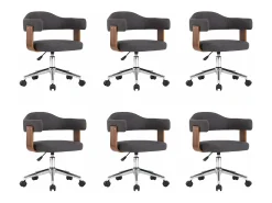Sillas de comedor giratorias 6 unidades madera curvada y tela gris