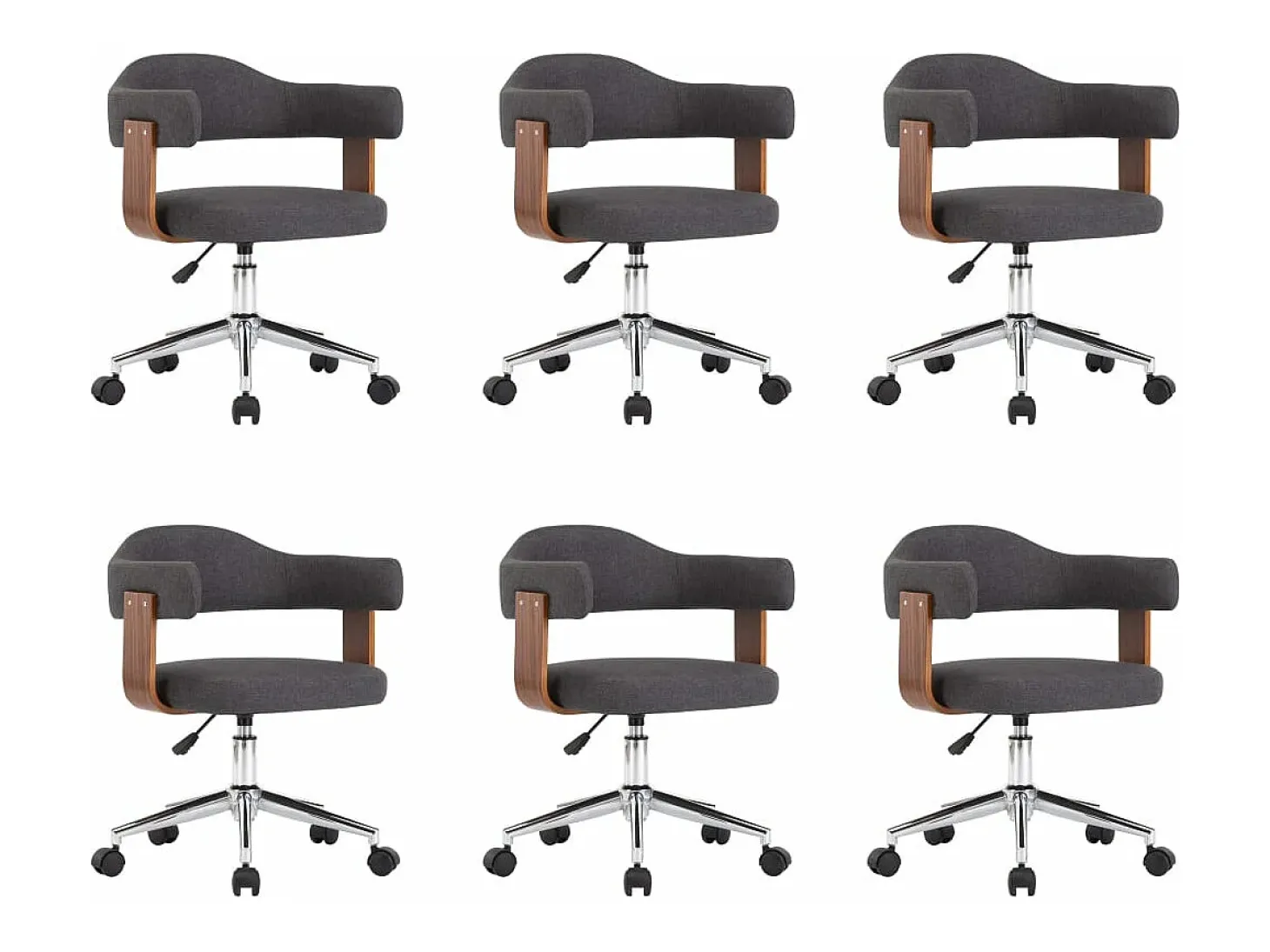 Sillas de comedor giratorias 6 unidades madera curvada y tela gris