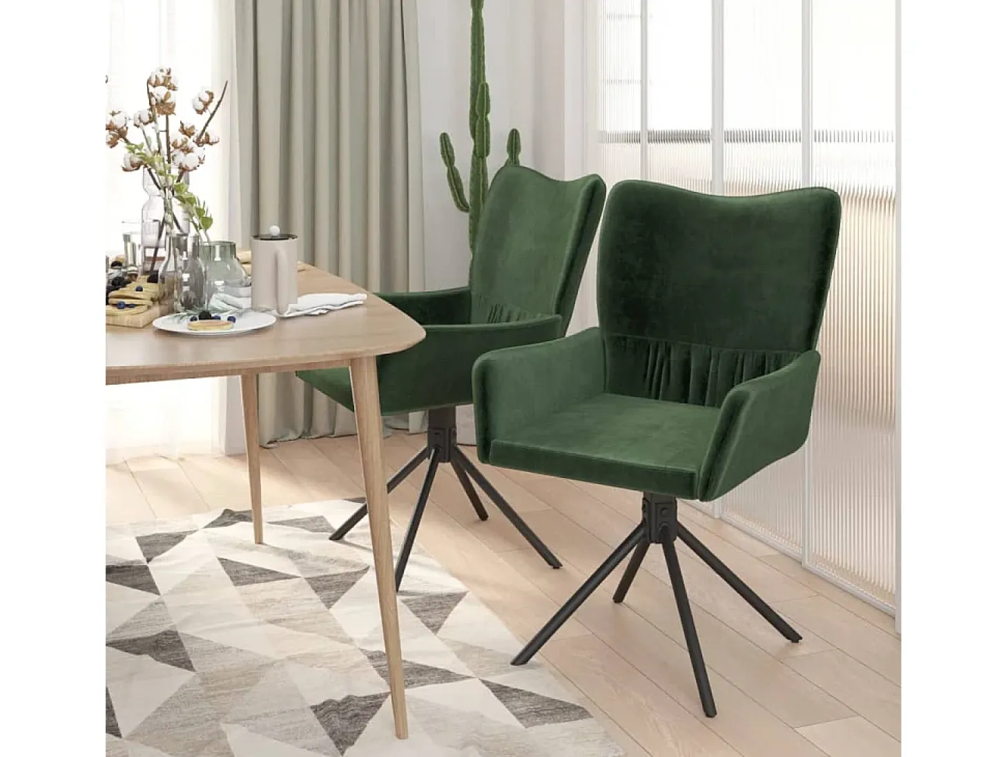 Sillas de comedor giratorias 2 unidades terciopelo verde oscuro