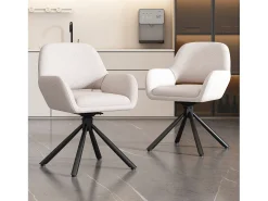 Sillas de comedor giratorias con reposabrazos, tela sherpa, 6 piezas, patas de metal, color blanco (68 x 65 x 51 cm)