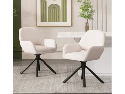 Sillas de comedor giratorias con reposabrazos, tela sherpa, 6 piezas, patas de metal, color blanco (68 x 65 x 51 cm)