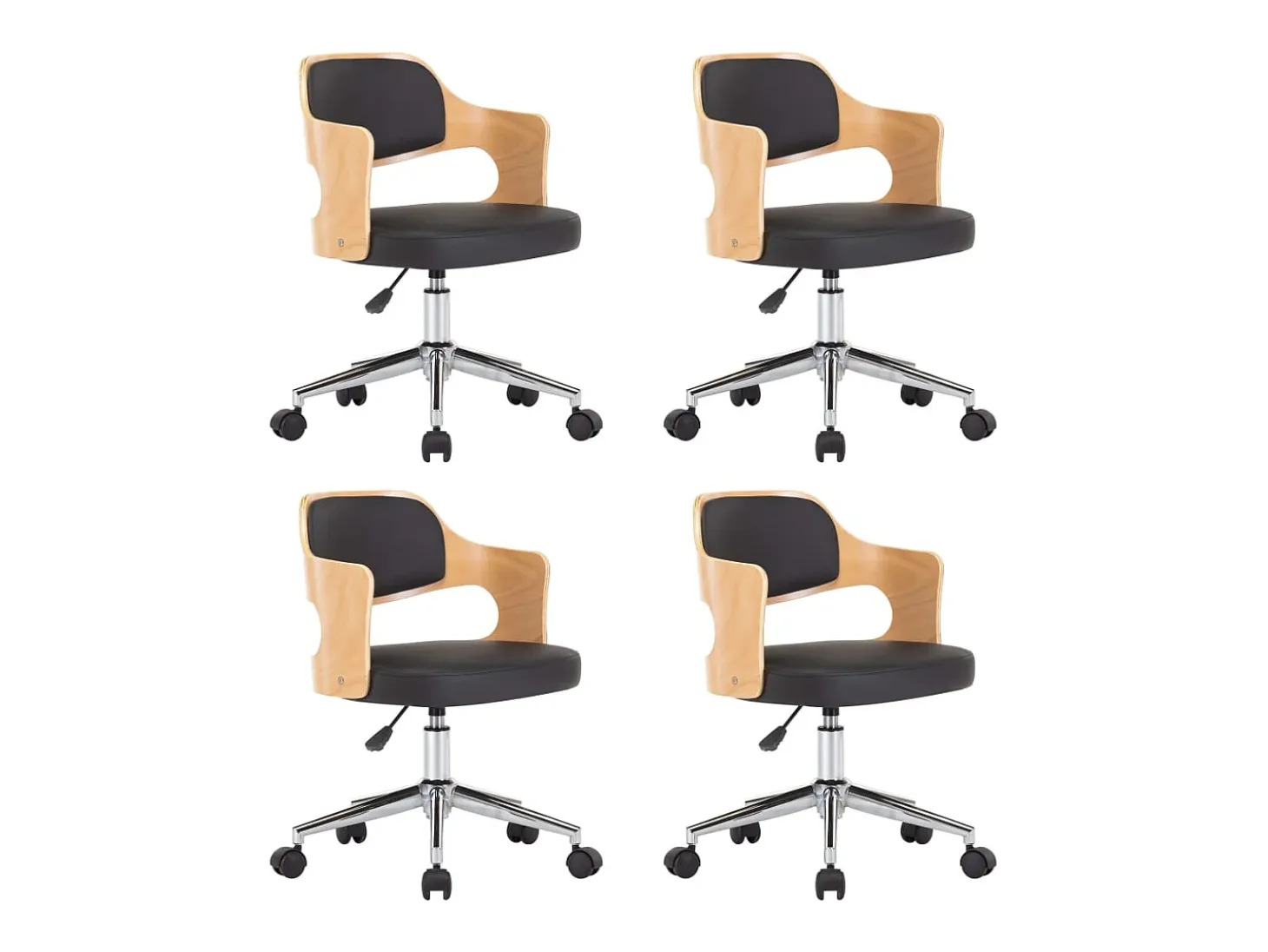 Sillas de comedor giratorias 4 unidades madera curvada y cuero negro