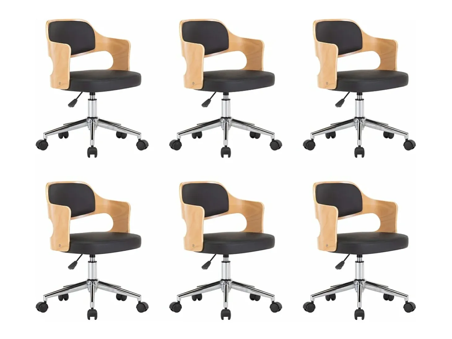 Sillas de comedor giratorias 6 unidades madera curvada y cuero negro