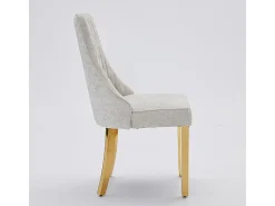 Sillas de comedor, juego de dos, tapizadas en tela con acolchado mullido, patas curvadas de madera maciza, lino, beige claro