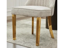 Sillas de comedor, juego de dos, tapizadas en tela con acolchado mullido, patas curvadas de madera maciza, lino, beige claro