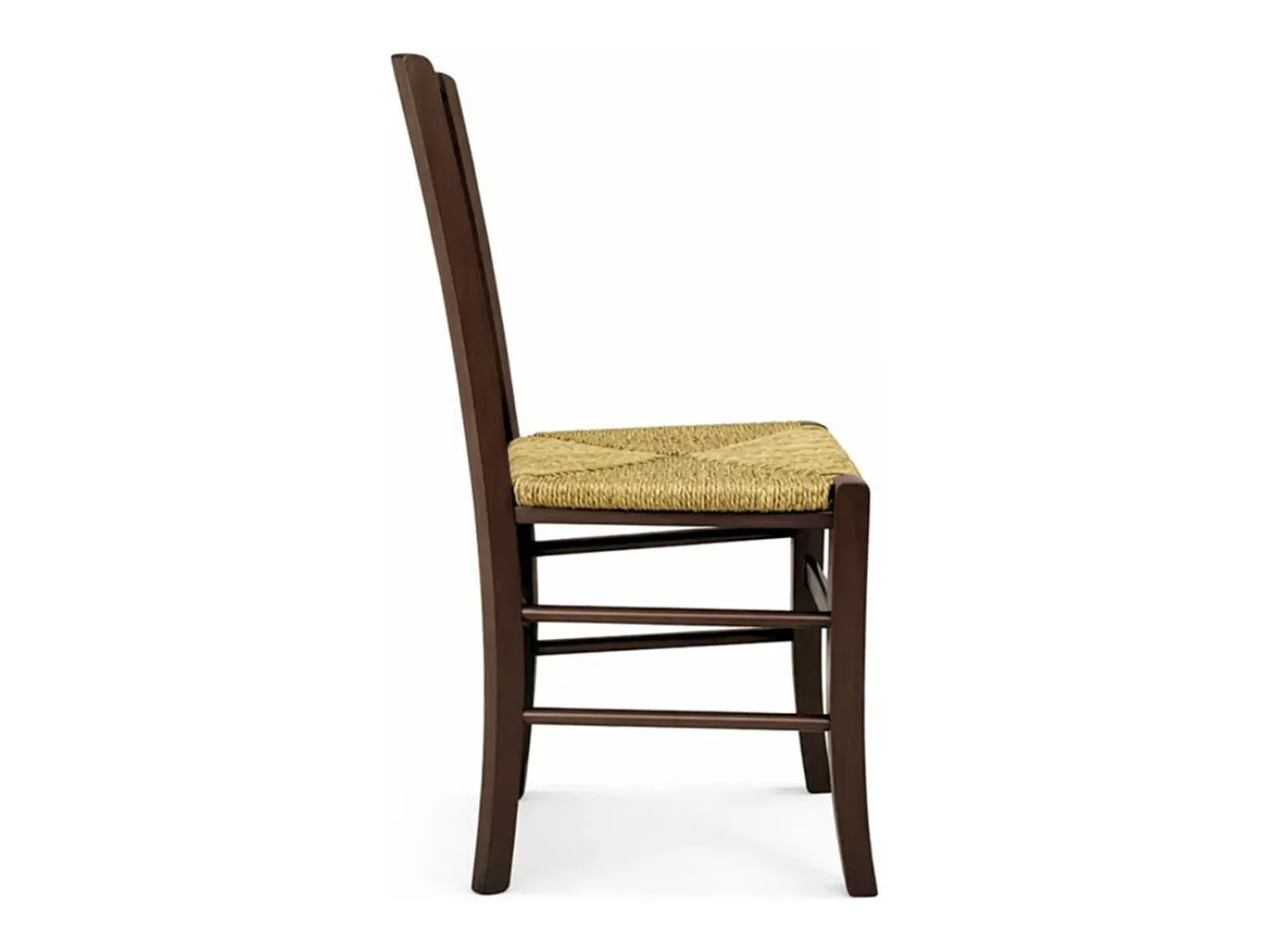 Sillas de comedor Lucy, juego de 2, en madera de nogal oscuro con asiento de paja.