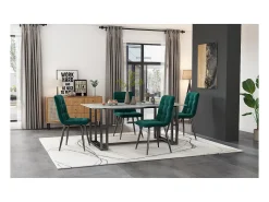 Sillas de comedor tapizadas en terciopelo verde oscuro con respaldo (juego de 4)