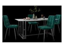 Sillas de comedor tapizadas en terciopelo verde oscuro con respaldo (juego de 4)