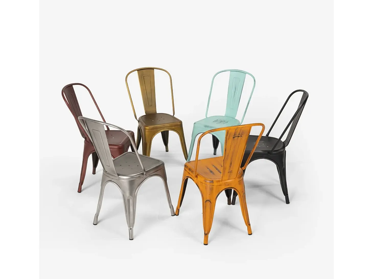 sillas de diseño industrial de metal shabby chic vintage estilo steel old - Naranja