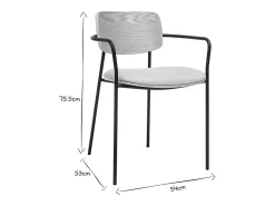 Sillas de madera clara roble, tela de terciopelo beige texturizado y metal negro (juego de 2) SUSAN