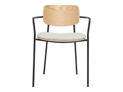 Sillas de madera clara roble, tela de terciopelo beige texturizado y metal negro (juego de 2) SUSAN