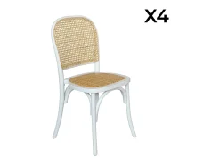Sillas de madera y ratán vintage, set de 4 blanco