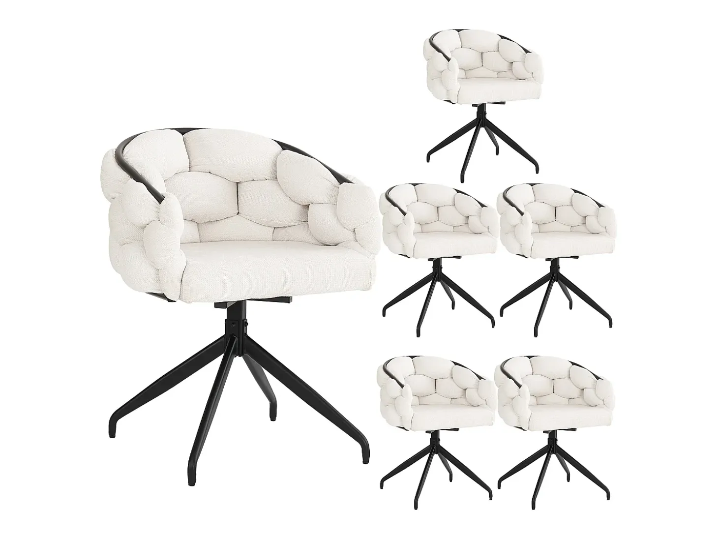 Sillas de terciopelo de lujo (6 piezas), giratorias 360°, de metal dorado, beige (45 x 44 x 77,5 cm)