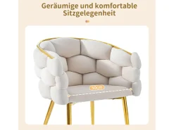 Sillas de terciopelo de lujo de 1 plaza, sillas de sala, sillas de comedor, patas de hierro dorado, beige, sillas burbuja