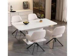 Sillas giratorias con reposabrazos, tejido Sherpa, 4 piezas, patas de metal, color blanco (68x65x51 cm)