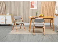 Sillas plegables con asiento acolchado, juego de 2, sillas de comedor apilables de madera, funda extraíble, color gris