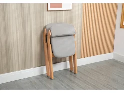 Sillas plegables con asiento acolchado, juego de 2, sillas de comedor apilables de madera, funda extraíble, color gris