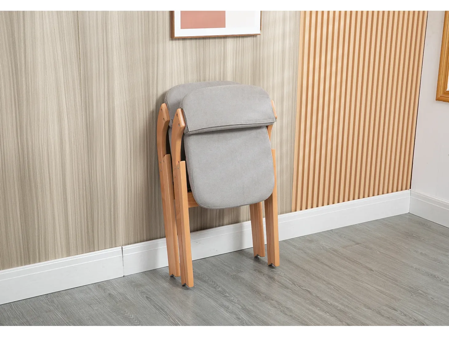 Sillas plegables con asiento acolchado, juego de 2, sillas de comedor apilables de madera, funda extraíble, color gris